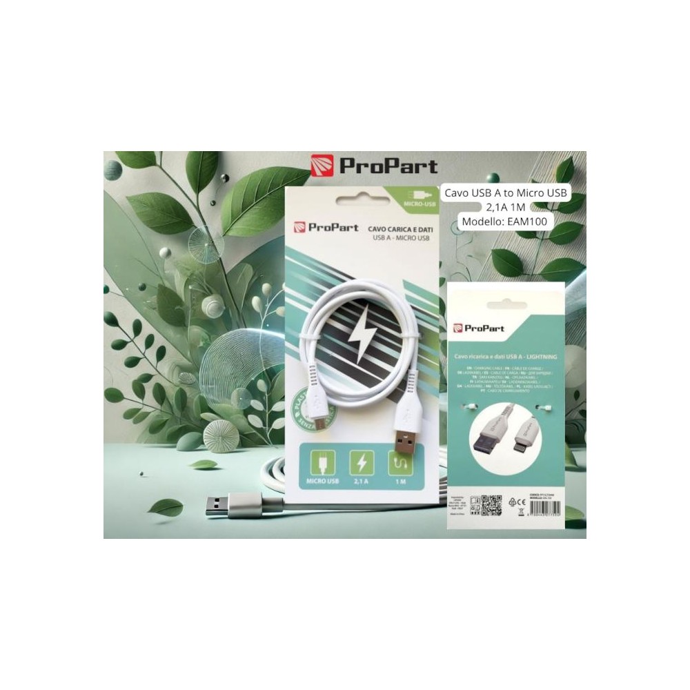 Cavo Carica e Dati Micro Usb 2.1 A. Lunghezza 1 metro Bianco