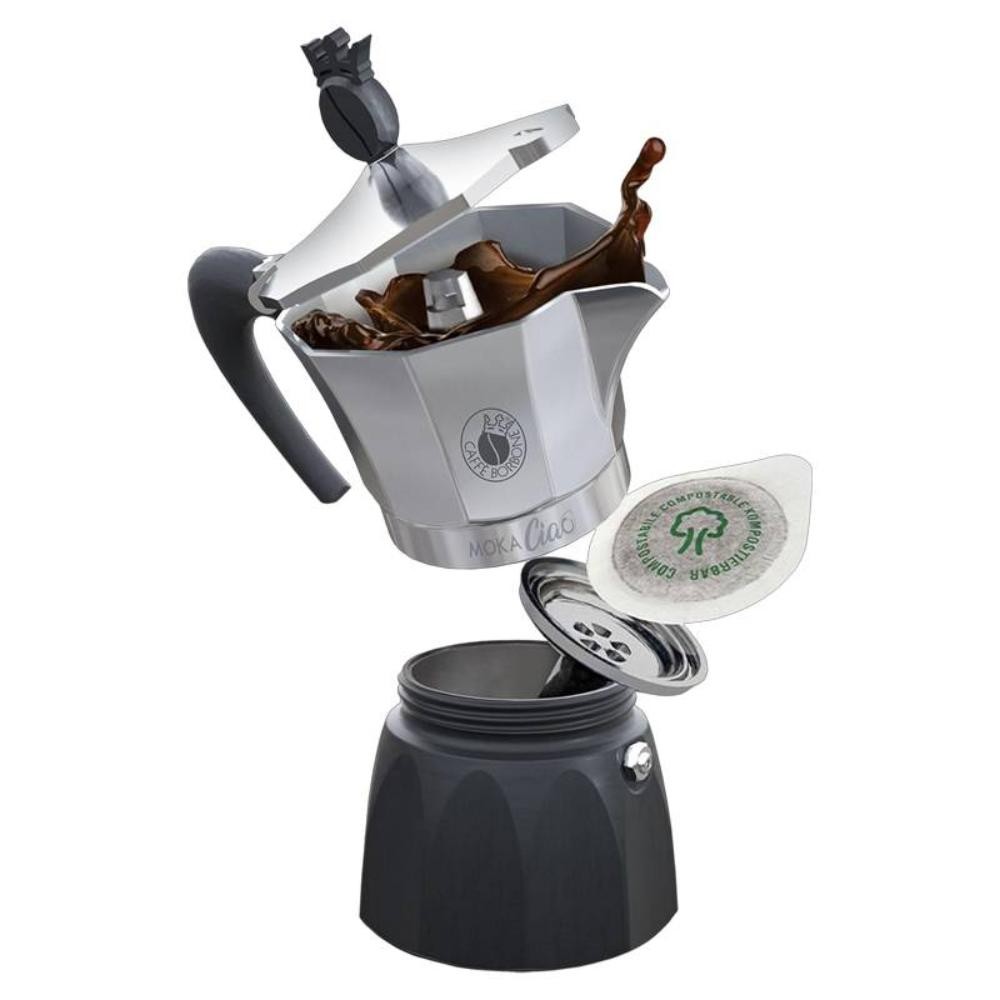 Caffettiera Caffè Borbone MokaCiao 3 Tazze per Cialde con 15 Cialde incluse