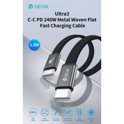 Cavo di ricarica rapida piatto in metallo intrecciato Ultra3 C-C PD 240W (1,5 m) Blu