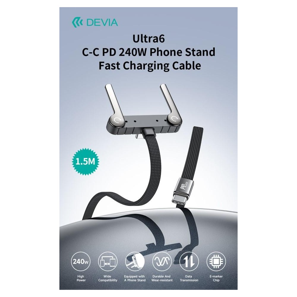 Cavo di ricarica rapida Ultra6 C-C PD 240W con supporto telefono (1,5 m)